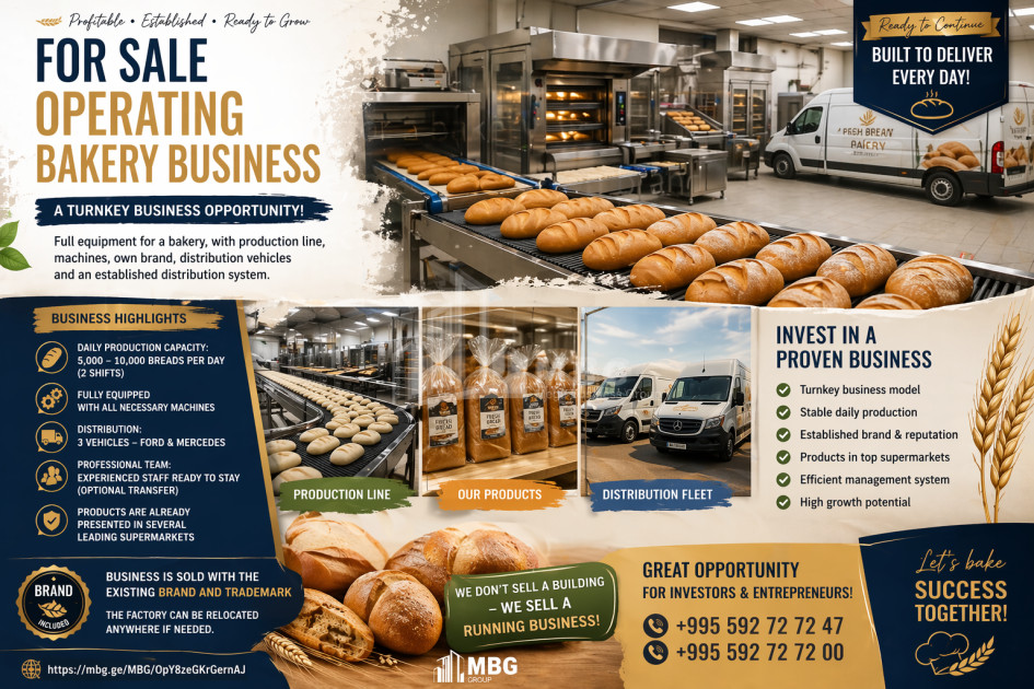 Business/Investment for Sale Bread / Pastry bakery Commercial In Tbilisi