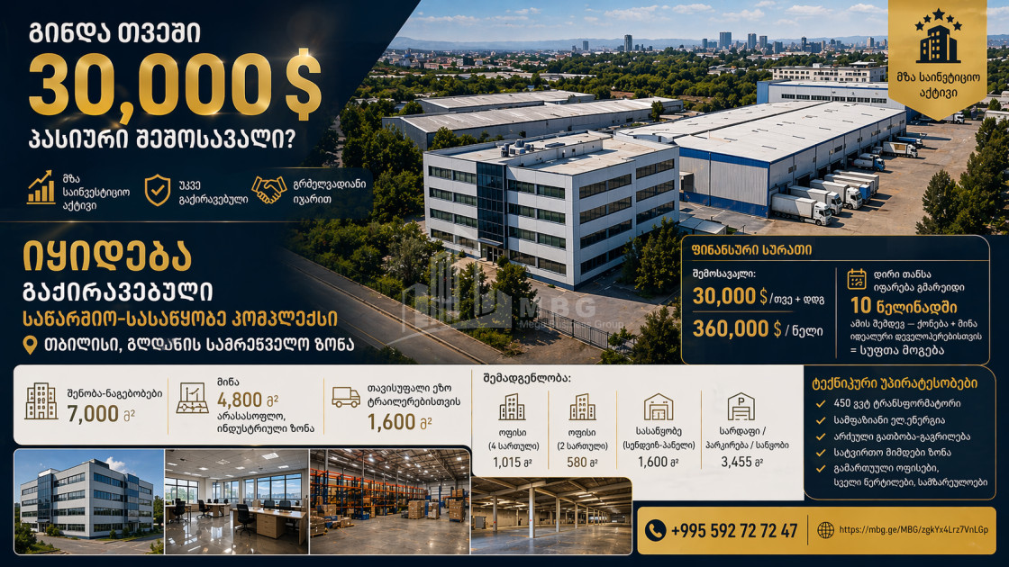 Продается Производственные / складские площади, Деловой двор Коммерческий В Глдани районе