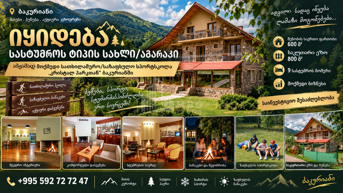 Продается Школа - Лагерь - Отель Коммерческий В Бакуриани, Боржоми