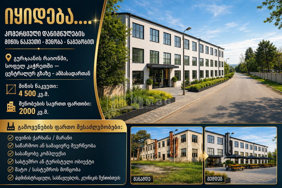 იყიდება კომერციული - არასასოფლო მიწის ნაკვეთი კაჭრეთში, გურჯაანი