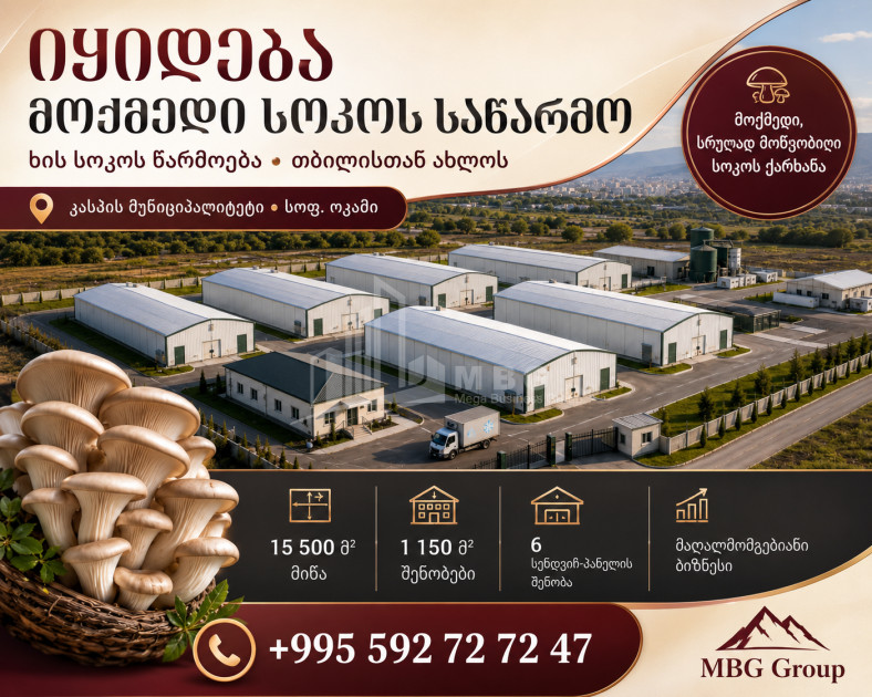 Продается Грибная фабрика Коммерческий В Оками, Каспси