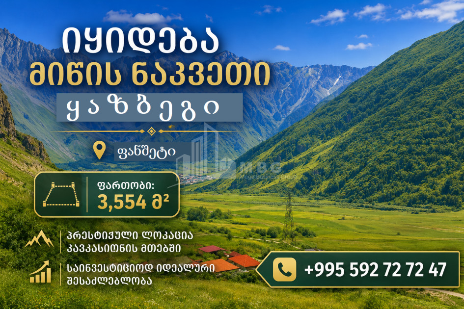 იყიდება სააგარაკე მიწის ნაკვეთი ფანშეტში, ყაზბეგი