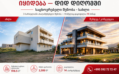 იყიდება ახალი აშენებული სახლი - აგარაკი დიდ დიღომში, საბურთალოს რაიონი